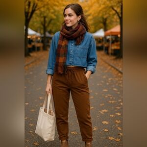 Cropped Denim Button-Up Long Sleeve Shirt Medium New